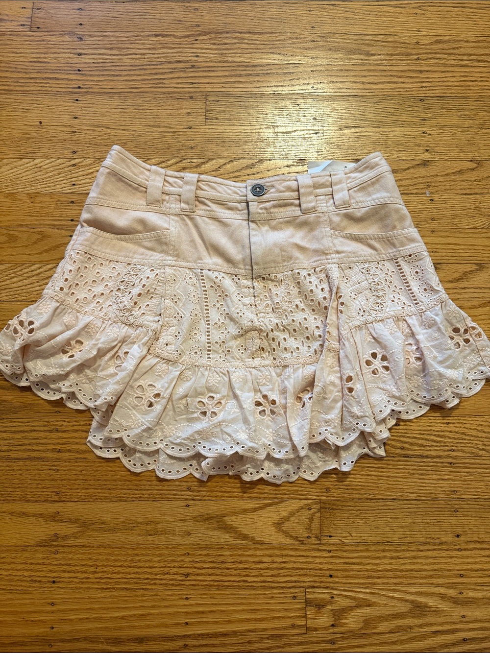 Free People Violet Eyelet Lace-Trim Pink Eyelet Ruffle Mini Skirt Size S Sample - Picture 2 of 11